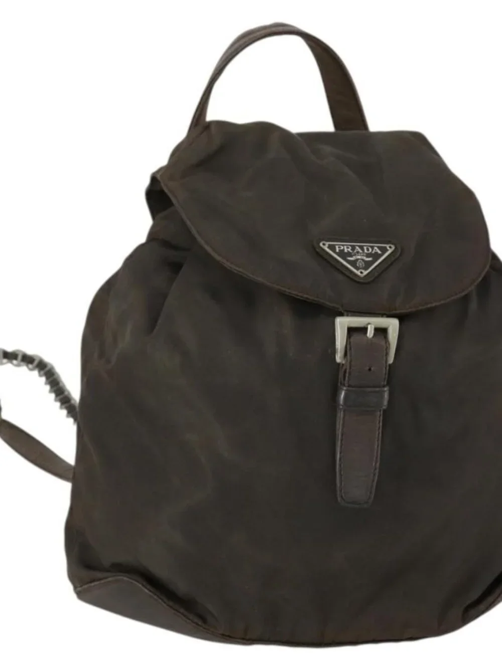 PRADA Backpack Nylon Brown Silver Auth 151544